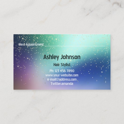 美容師サロンネイビー金ゴールド紙吹雪アポイントメント 名刺 (裏面)