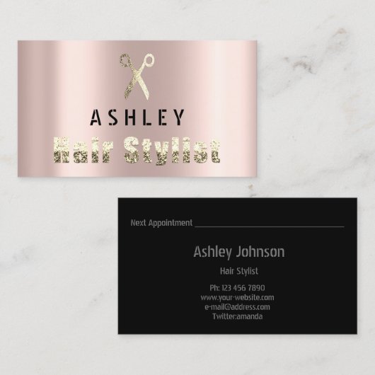 美容師サロンブラックピン金ゴールドアポイントメントカード 名刺 (正面/裏面)