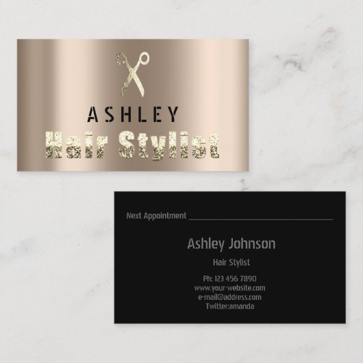 美容師サロンブロンズ金ゴールドアポイントメントカード 名刺 (正面/裏面)