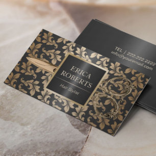 美容師サロンラグジュアリーブラック&金ゴールドメタリック 名刺