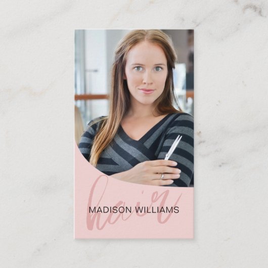 美容師サロン写真QRピンク 名刺 (正面)