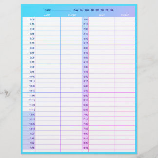 美容師サロン1日のアポイントメントブックページ レターヘッド