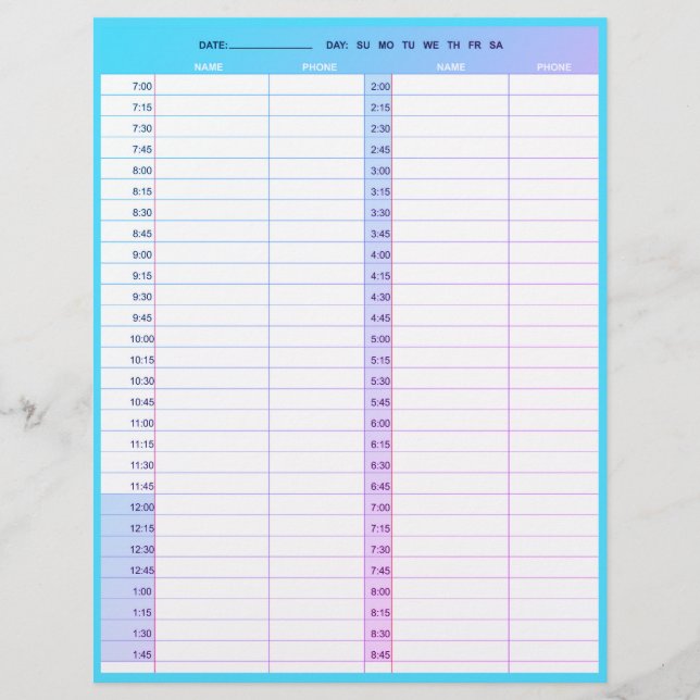 美容師サロン1日のアポイントメントブックページ レターヘッド (正面)