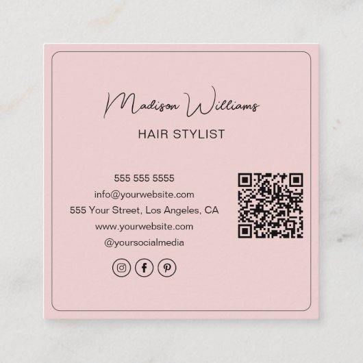 美容師サロン3枚QRピンク スクエア名刺 (裏面)