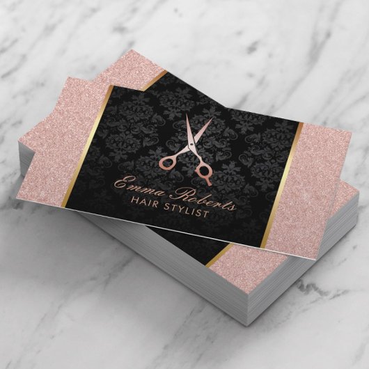 美容師シザーエレガントバラ金ゴールドグリッター 名刺