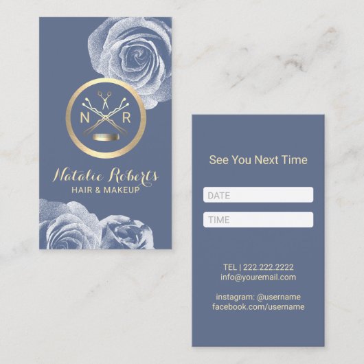 美容師シザーコムブルーフローラアポイントメント 予約カード (正面/裏面)