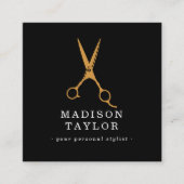 美容師シザーシックスケッチ金ゴールド&ブラック スクエア名刺 (正面)