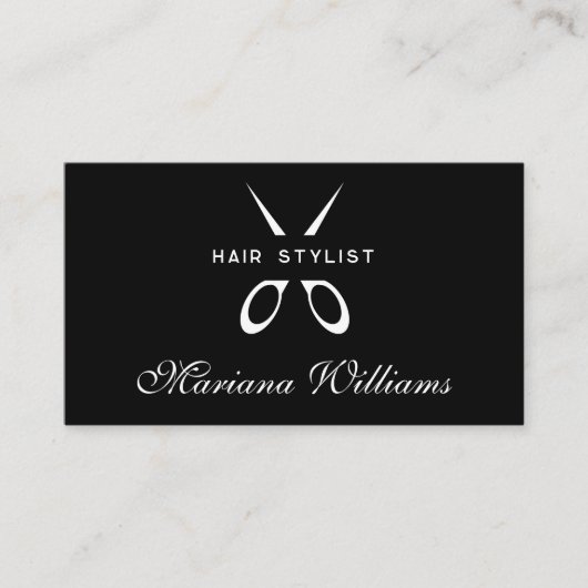 美容師シザーシャーコードブラックミニマルシンプル 名刺 (正面)