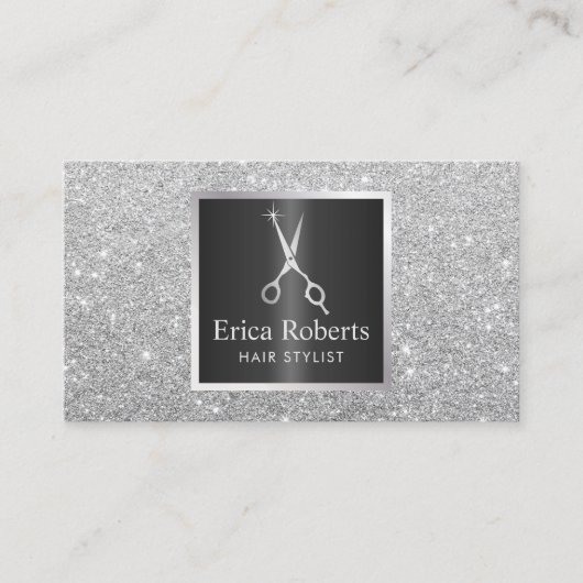 美容師シザートレンディー銀グリッターサロン 名刺 (正面)