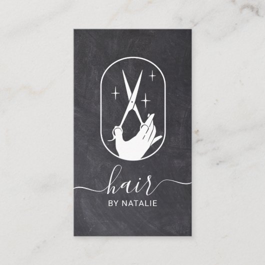 美容師シザーハンドロゴチョークヘアードレッサー 名刺 (正面)