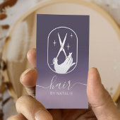美容師シザーハンドロゴパープルグラデーションサロン 名刺