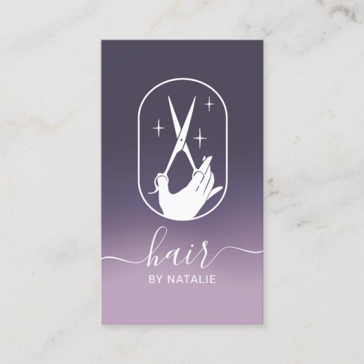 美容師シザーハンドロゴパープルグラデーションサロン 名刺 (正面)