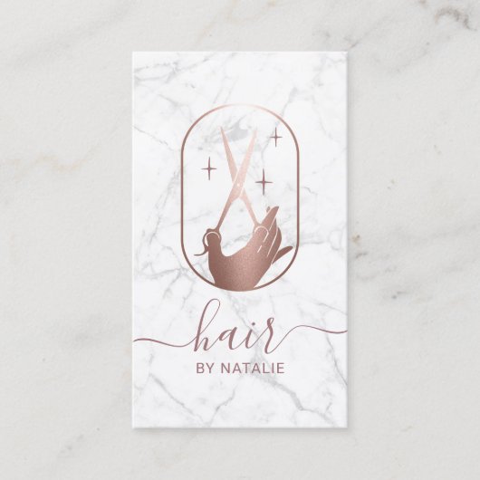 美容師シザーハンドロゴ大理石ヘアスタイリスト 名刺 (正面)