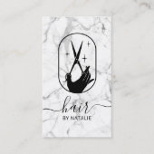 美容師シザーハンドロゴ大理石美しいサロン 名刺 (正面)