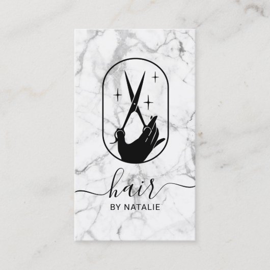 美容師シザーハンドロゴ大理石美しいサロン 名刺 (正面)