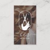 美容師シザーハンドロゴ美しいサロン写真 名刺 (正面)