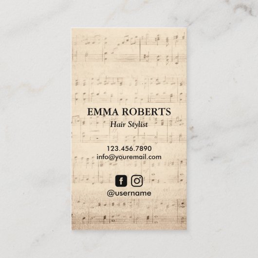 美容師シザーバタフライヴィンテージミュージックノート 名刺 (裏面)