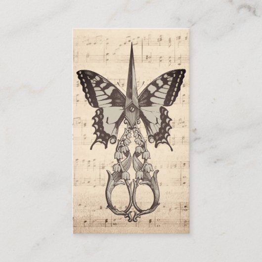 美容師シザーバタフライヴィンテージミュージックノート 名刺 (正面)
