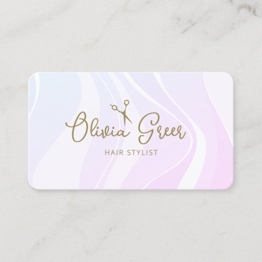 美容師シザーピンクラベンダーレトロ波 名刺 (正面)