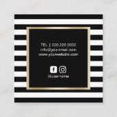 美容師シザーロゴモダンブラックストライプ スクエア名刺 (裏面)