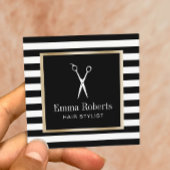 美容師シザーロゴモダンブラックストライプ スクエア名刺