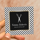 美容師シザーロゴモダン水玉模様 スクエア名刺