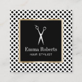美容師シザーロゴモダン水玉模様 スクエア名刺 (正面)