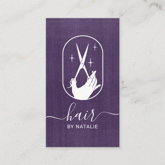 美容師シザーロゴヴィンテージパープルサロン 名刺 (正面)