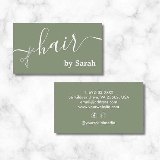 美容師シザー理容師ショップセージグリーンカスタム 名刺