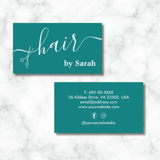 美容師シザー理容師ショップティール(緑がかった色)カスタム 名刺