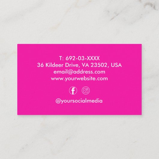 美容師シザー理容師ショップホットピンクカスタム 名刺 (裏面)