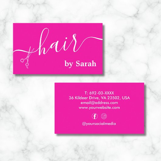 美容師シザー理容師ショップホットピンクカスタム 名刺