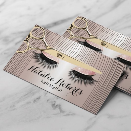 美容師シザー&ガールサロンモダンバラ金ゴールド 名刺