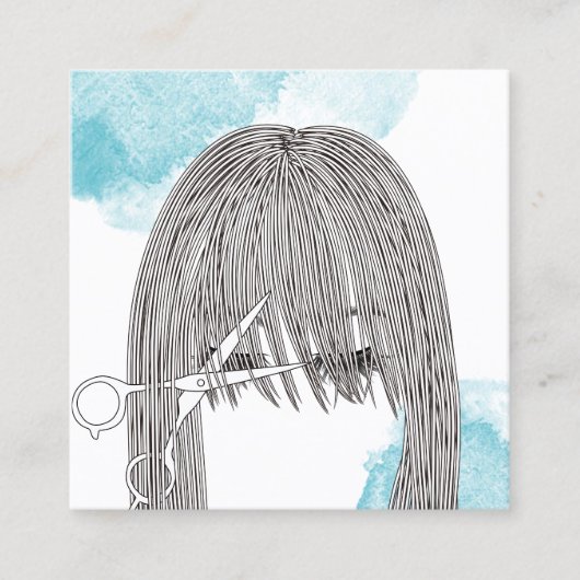 美容師シザー&ガールスケッチ水彩 スクエア名刺 (正面)