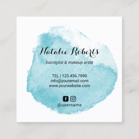 美容師シザー&ガールスケッチ水彩 スクエア名刺 (裏面)