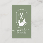 美容師シザー&ハンドロゴセージグリーンサロン 名刺 (正面)