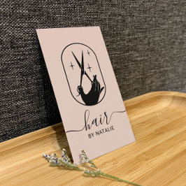 美容師シザー&ハンドロゴ赤面ピンクサロン 名刺