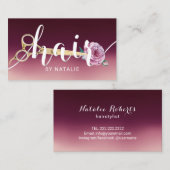 美容師シザー&フラワータイポグラフィブルグンディ 名刺 (正面/裏面)