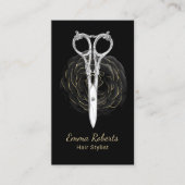 美容師シザー&ブラックフラワー美しいサロン 名刺 (正面)