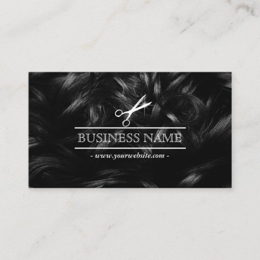 美容師シックなカーリーヘア&シザー 名刺 (正面)