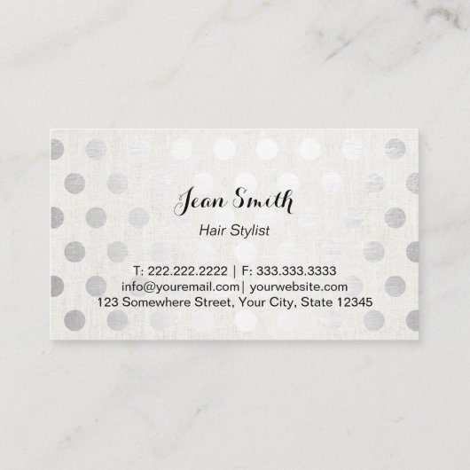 美容師シックシルバー水玉模様リエレガントネン 名刺 (裏面)