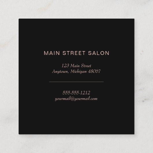 美容師シックバラ金ゴールドシザーコームブラック スクエア名刺 (裏面)