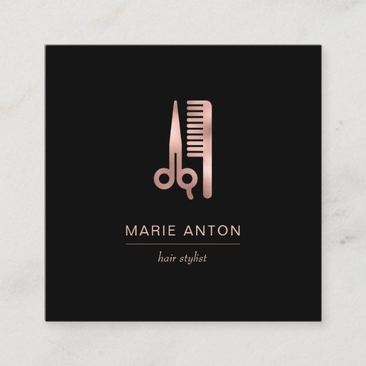 美容師シックバラ金ゴールドシザーコームブラック スクエア名刺