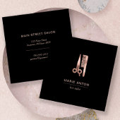 美容師シックバラ金ゴールドシザーコームブラック スクエア名刺