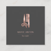 美容師シックバラ金ゴールドシザーズコームグレー スクエア名刺 (正面)