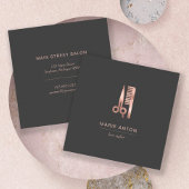 美容師シックバラ金ゴールドシザーズコームグレー スクエア名刺