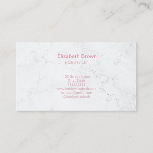 美容師シックピンクグリッターマーブル美しいサロン 名刺 (裏面)