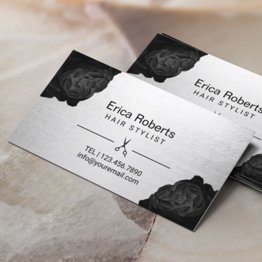 美容師シックブラックフローラシルバーアポイントメント 予約カード