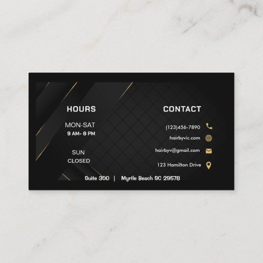 美容師シックブラック&金ゴールド美しいサロン 名刺 (裏面)
