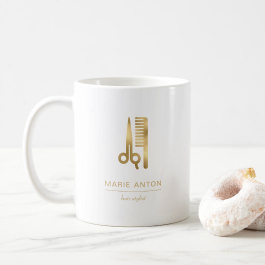 美容師シック金ゴールドシザーズコーム コーヒーマグカップ (ドーナツ)